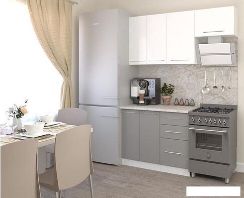 Готовая кухня Кастанье Марта 1.5 (белый глянец/серый пыльный)