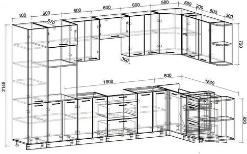 Готовая кухня Интерлиния Мила Лайт 1.88x3.4 правая без столешницы (бетон/антрацит)