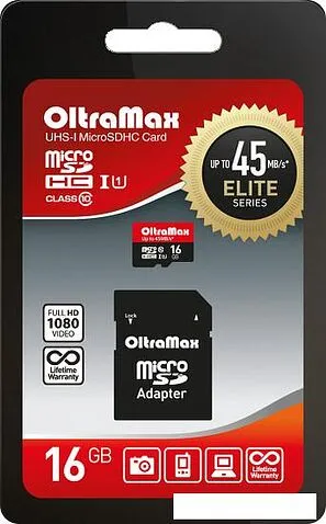 Карта памяти Oltramax Elite OM016GCSDHC10UHS-1-ElU1 microSDHC 16GB (с адаптером)