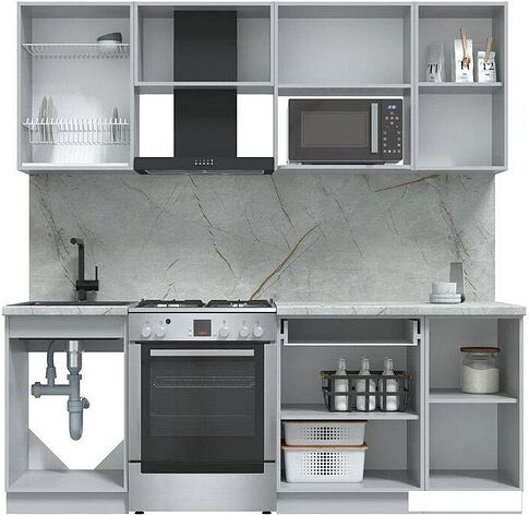 Готовая кухня Интерлиния Берес 2.1В (дуб лазурный/дуб бунратти)