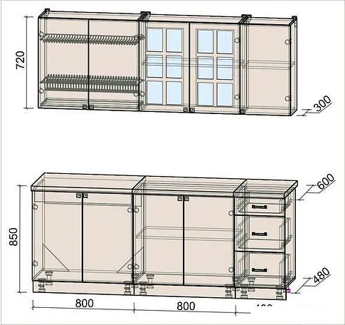 Кухня Интерлиния Мила Деко 2.0 А (слоновая кость/океан/опал светлый)