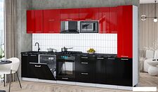 Готовая кухня Интерлиния Мила Gloss 3.4-ПМ2 (черный глянец/красный глянец/кастилло темный)