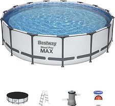 Каркасный бассейн Bestway Steel Pro Max (457x107, с фильтр-насосом, чехлом, диспенсером и лестницей) Каркасный бассейн Bestway Steel Pro Max (457x107, с фильтр-насосом, чехлом, диспенсером и лестницей)