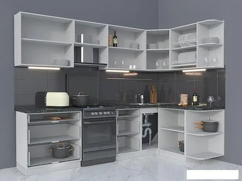 Готовая кухня Интерлиния Мила Матте 1.5x2.8 Б правая (белый-луна-опал светлый)