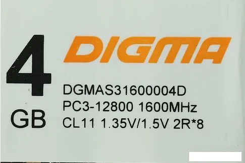 Оперативная память Digma 4ГБ DDR3 SODIMM 1600 МГц DGMAS31600004D