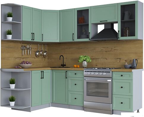 Готовая кухня Интерлиния Тренд 1.5x2.4 левая (мята/мята/дуб бунратти)