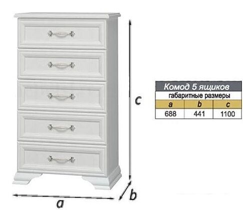 Комод Bravo Мебель Грация 5ящ (белый-белый)