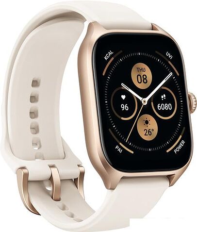 Умные часы Amazfit GTS 4 (золотистый, с белым ремешком из фторэластомера)