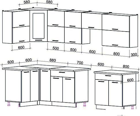 Угловая кухня Интерлиния Мила Gloss 60-12x30 (красный/черный глянец)