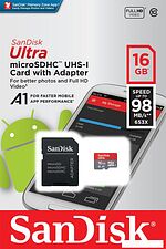 Карта памяти SanDisk Ultra SDSQUAR-016G-GN6MA microSDHC 16GB (с адаптером)