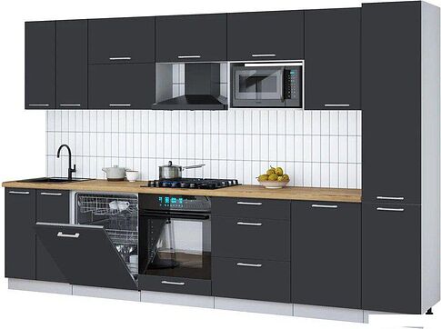 Готовая кухня Интерлиния Мила Gloss 3.3-ПМ2 (пепел/пепел/дуб бунратти)