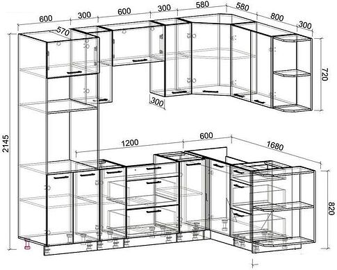 Готовая кухня Интерлиния Мила Лайт 1.68x2.4 правая без столешницы (бетон/антрацит)