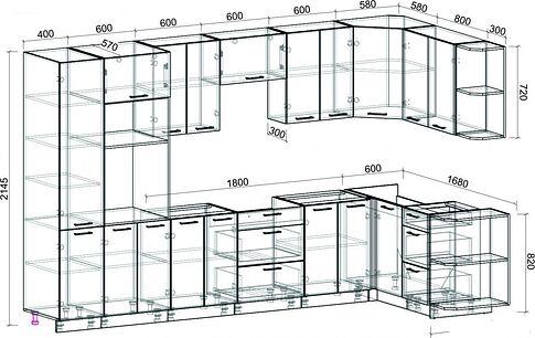 Готовая кухня Интерлиния Мила Лайт 1.68x3.4 правая без столешницы (дуб молочный/дуб венге)