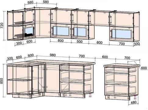 Угловая кухня Интерлиния Мила Матте 1.5x3.0 Б левая (белый/белый/опал светлый)
