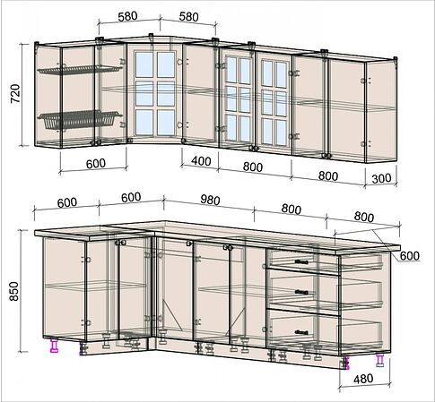 Готовая кухня Интерлиния Мила Деко 1.2x2.6 (керамика/мята/опал светлый)