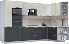 Готовая кухня Интерлиния Мила Лайт 1.68x3.2 правая (персидский жемчуг/антрацит/травертин серый)