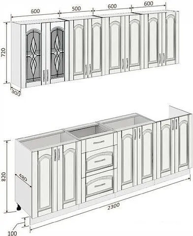 Готовая кухня Кортекс-мебель Корнелия Ретро 2.3м без столешницы (дуб сонома)