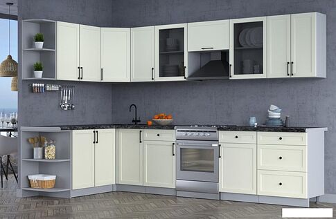 Готовая кухня Интерлиния Тренд 1.7x3.2 левая (белый/белый/кастилло темный)