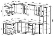 Готовая кухня Интерлиния Мила Деко 1.68x3.0 левая (луна-луна-травертин серый)