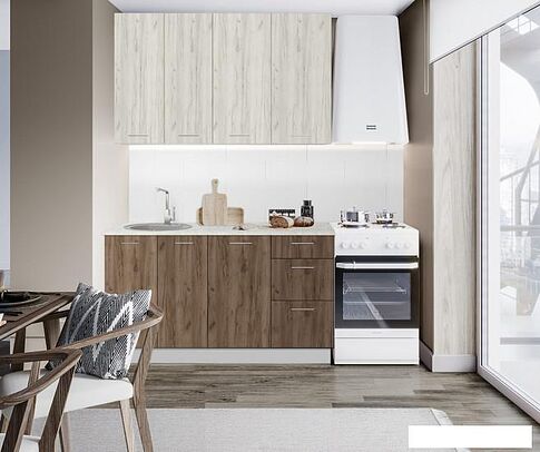 Готовая кухня Артём-Мебель Эльза СН-114 без стекла ДСП 1.4м (дуб крафт белый/дуб крафт табачный)