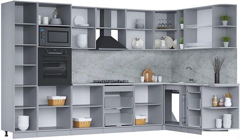 Готовая кухня Интерлиния Мила 1.88x3.4 правая (бетон лайт/антрацит/опал светлый)