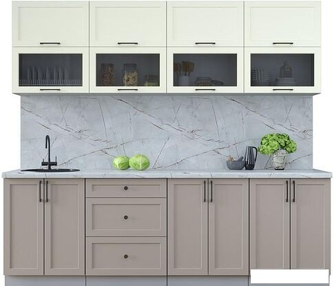 Готовая кухня Интерлиния Тренд 2.4Б (луна/белый/серый каспий)