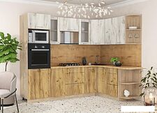 Готовая кухня Интерлиния Мила 1.68x2.6 правая (дуб белый/дуб золотой/дуб бунратти)