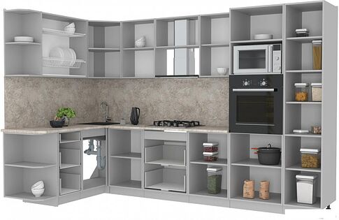 Готовая кухня Интерлиния Мила Лайт 1.68x3.2 левая (белый платинум/белый платинум/дуб бунратти)