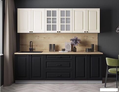 Готовая кухня Интерлиния Мила Деко 2.4Б (черный/белый/дуб бунратти)