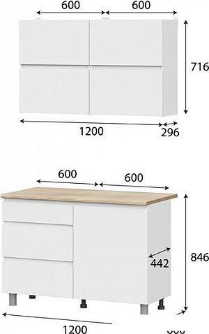 Готовая кухня NN мебель Токио 1.2м (белый текстурный/тростник)