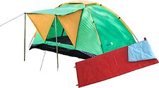Кемпинговая палатка Sundays GC-TT002 (зеленый/оранжевый, со спальным мешком ZC-SB001 красный)