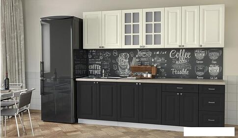 Кухня Интерлиния Мила Деко 2.6 Б (пепел/слоновая кость/травертин серый)