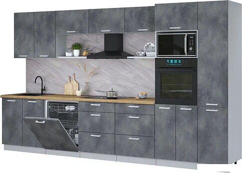 Готовая кухня Интерлиния Мила Лайт 3.6-ПМ1 (бетон портленд/бетон портленд/дуб бунратти)