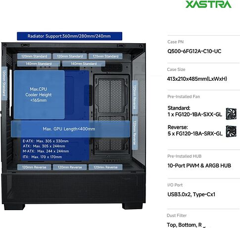 Корпус XASTRA Q500 6ARGB-FG-C10-UC (черный)