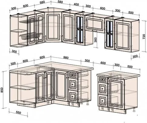 Готовая кухня Интерлиния Мила Шато 1.5x2.7 левая (белый/луна/серый каспий)