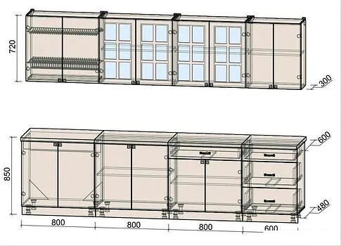 Кухня Интерлиния Мила Деко 3.0 Б (пепел/опал светлый)