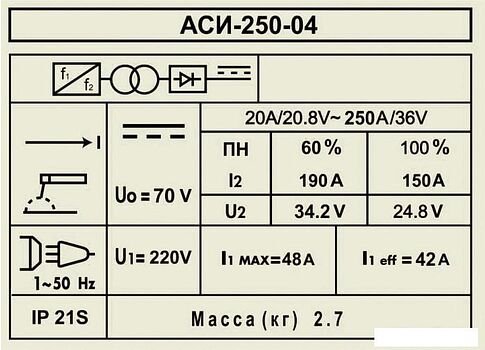 Сварочный инвертор ДИОЛД АСИ 250-04