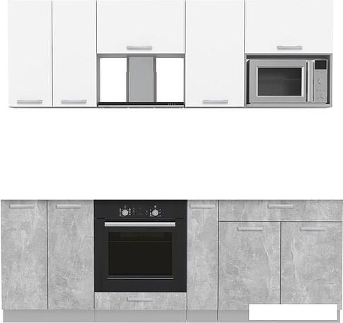 Готовая кухня Интерлиния Мила Лайт 2.2 ВТ (белый платинум/бетон/бискайская сосна)