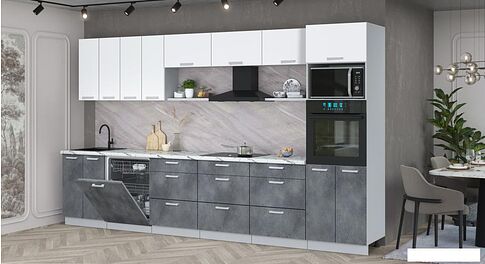 Готовая кухня Интерлиния Мила Лайт 3.6-ПМ1-2 (белый платинум/бетон портленд/белый гранит)