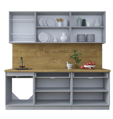 Готовая кухня Интерлиния Тренд 2.2А (луна/луна/бискайская сосна)