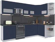 Готовая кухня Интерлиния Мила Матте 1.5x2.9 Б правая (индиго/индиго глянец/кастилло темный)