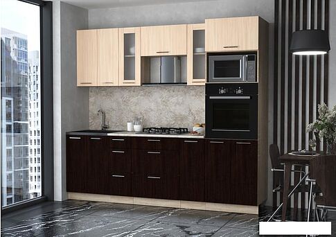 Готовая кухня Интерлиния Мила 2.4 ВТ (дуб молочный/дуб венге/малага)