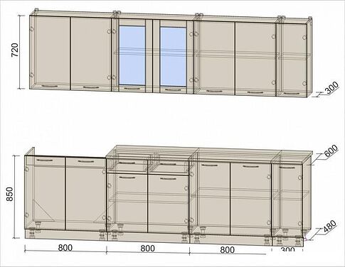 Готовая кухня Интерлиния Мила 27 (белый платинум/белый платинум глянец/дуб бунратти)