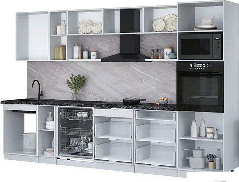 Готовая кухня Интерлиния Мила Лайт 3.3-ПМ1-2 (бетон/антрацит/опал светлый)