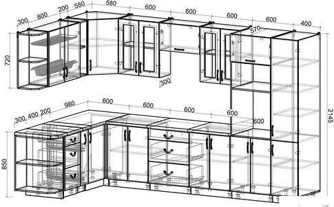 Готовая кухня Интерлиния Мила Крафт 1.88x3.4 левая (дуб королевский)