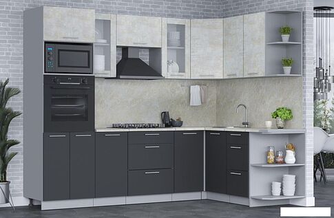 Готовая кухня Интерлиния Мила 1.68x2.6 правая (бетон лайт/антрацит/опал светлый)