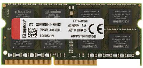 Оперативная память Kingston ValueRAM 8GB DDR3 SODIMM PC3-12800 KVR16S11/8WP