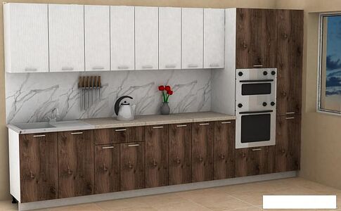 Готовая кухня ЭлиГард Lion 3.6 (белый структурный/дуб нокс/малага)