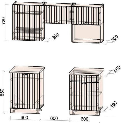 Готовая кухня Интерлиния Берес 1.8В (дуб серый/опал светлый)