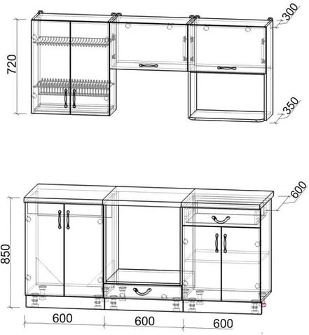 Готовая кухня Интерлиния Мила Крафт 1.8 (дуб снежный)